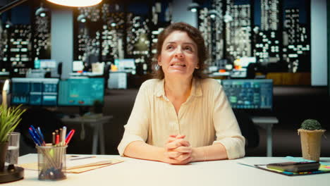 vertical video focused woman joining a telepresence meeting on remote video call
