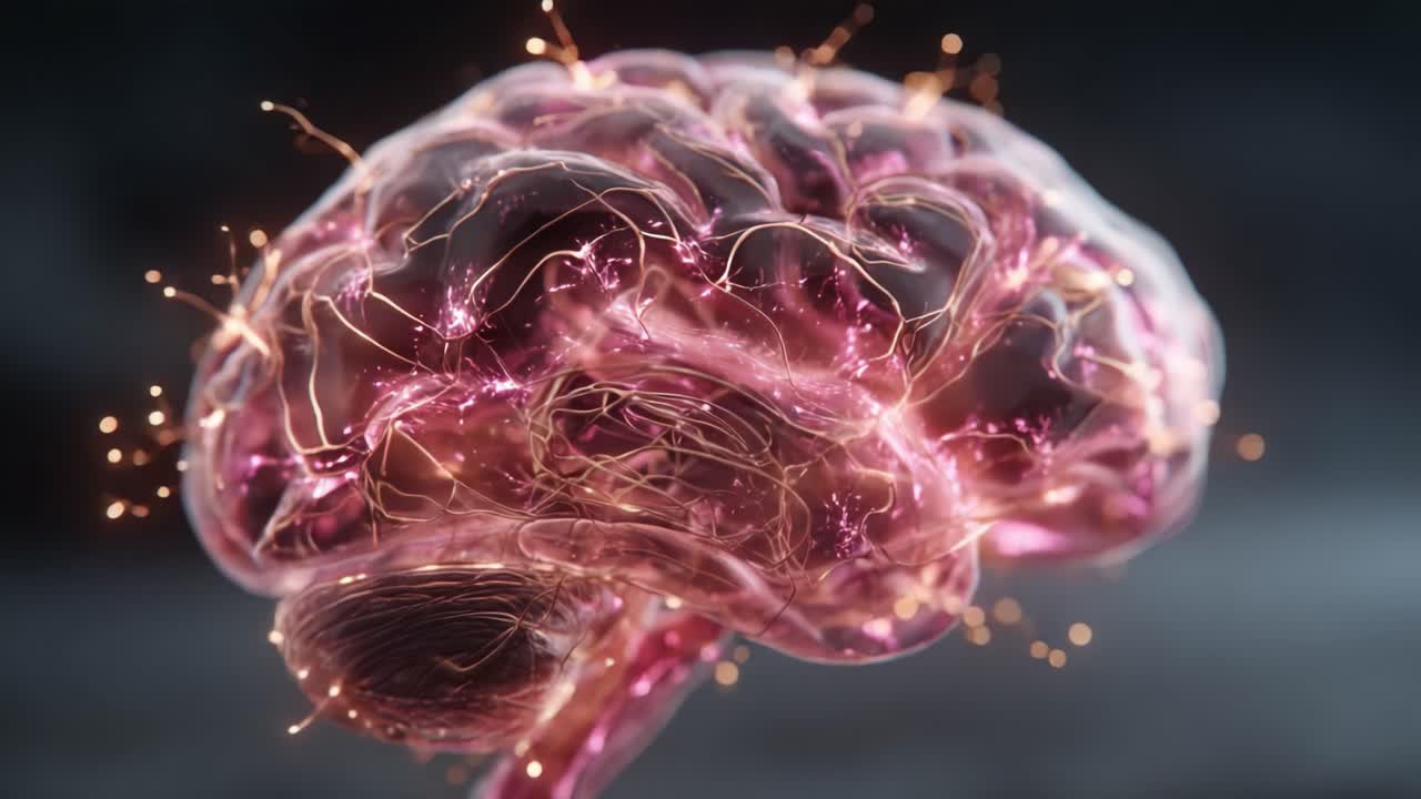 A Stunning Visual Exploration of a Brain's Complex Networks, Showcasing the Intricate Electrical Activity and Neural Connections Illuminated in a Captivating Pink Glow