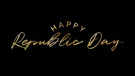 Happy Republic Day national celebrating golden handwriting text with looping reflection light effect isolated with alpha channel Quicktime Prores 444 encode. 4K 3D seamless looping effect element.