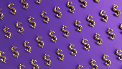 golden gold usd us dollar money sign logo on purple background 3d rendering animation