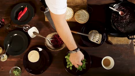 preparing a delicious meal with various ingredients on a wooden table