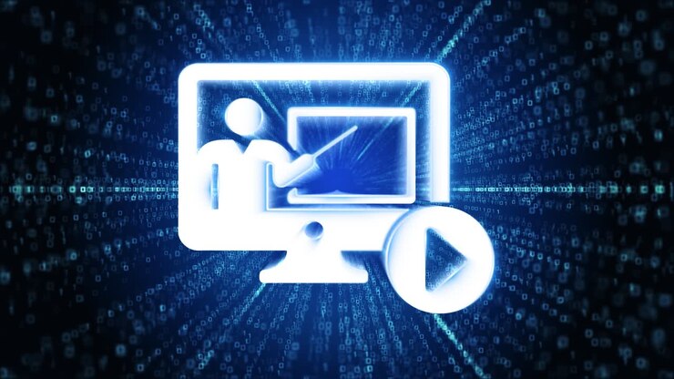 Elearning icon digital cyber space loop technology tunnel animation elearning on the virtual screen