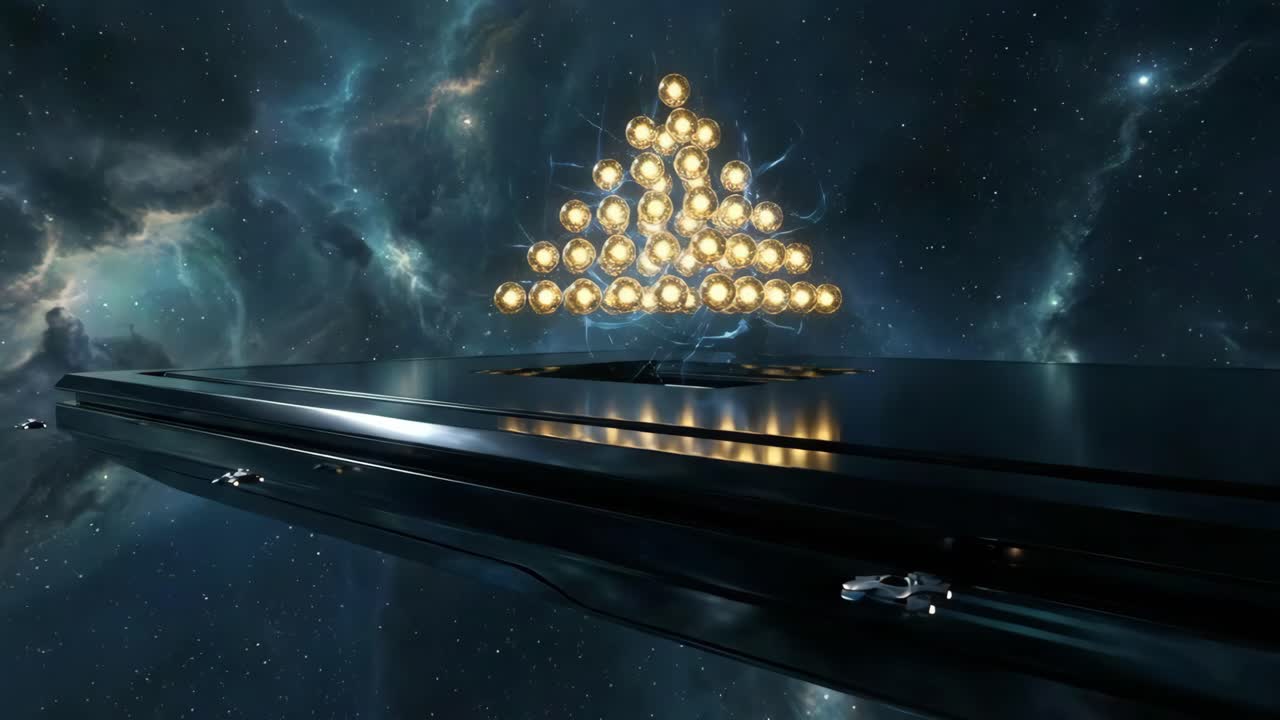 Scena spaziale futuristica con astronavi e fulmini