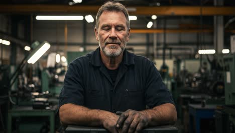 this skilled craftsman stands confidently in an industrial workshop, showcasing years of experience in his trade. surrounded by various tools and machinery, he engages in his work while maintaining a focused demeanor. the well-organized space highlights his dedication to craftsmanship, as he prepare