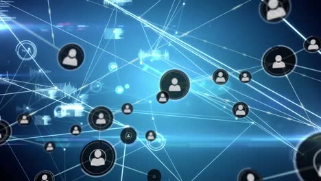 animación de redes de conexiones con iconos sobre fondo negro