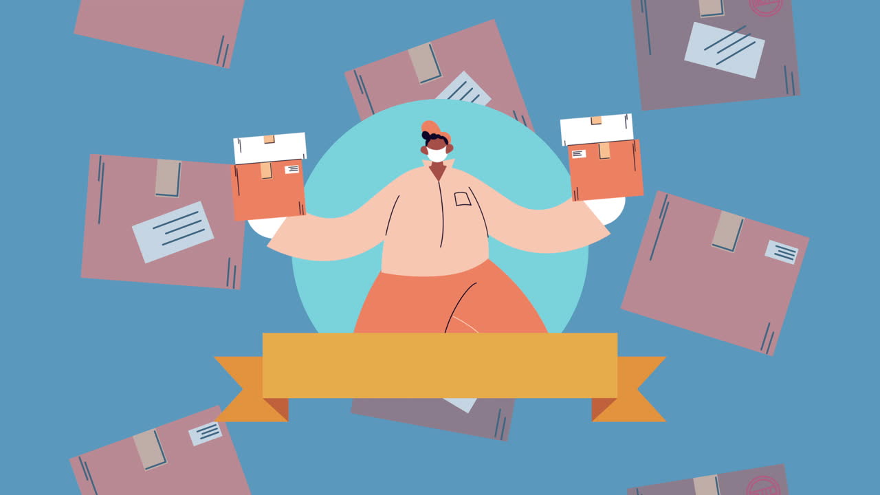 delivery service boxes and worker animation