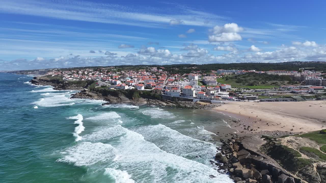 Apple Beach At Sintra In Lisbon District Portugal. Beach Landscape. Nature Seascape. Travel Destination. Apple Beach At Sintra In Lisbon District Portugal. Turquoise Water