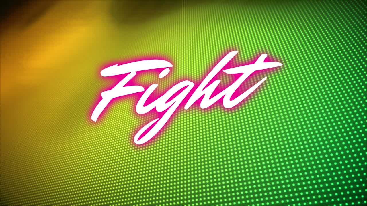 animación del texto de la lucha en fondo amarillo y verde