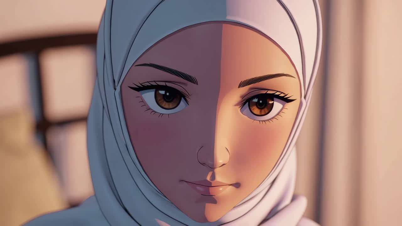 Anime-Style Portrait of a Woman Wearing a Hijab