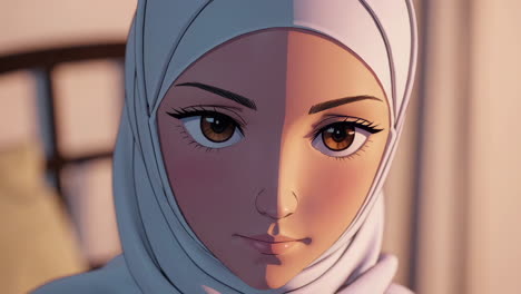 anime-style portrait of a woman wearing a hijab