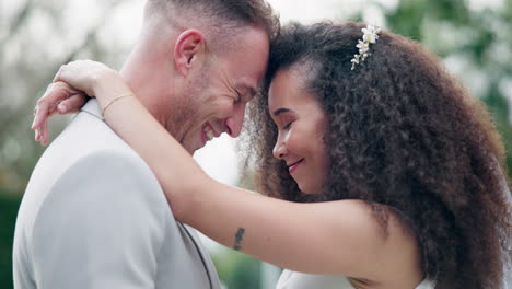 wedding, couple and love dancing outdoor together