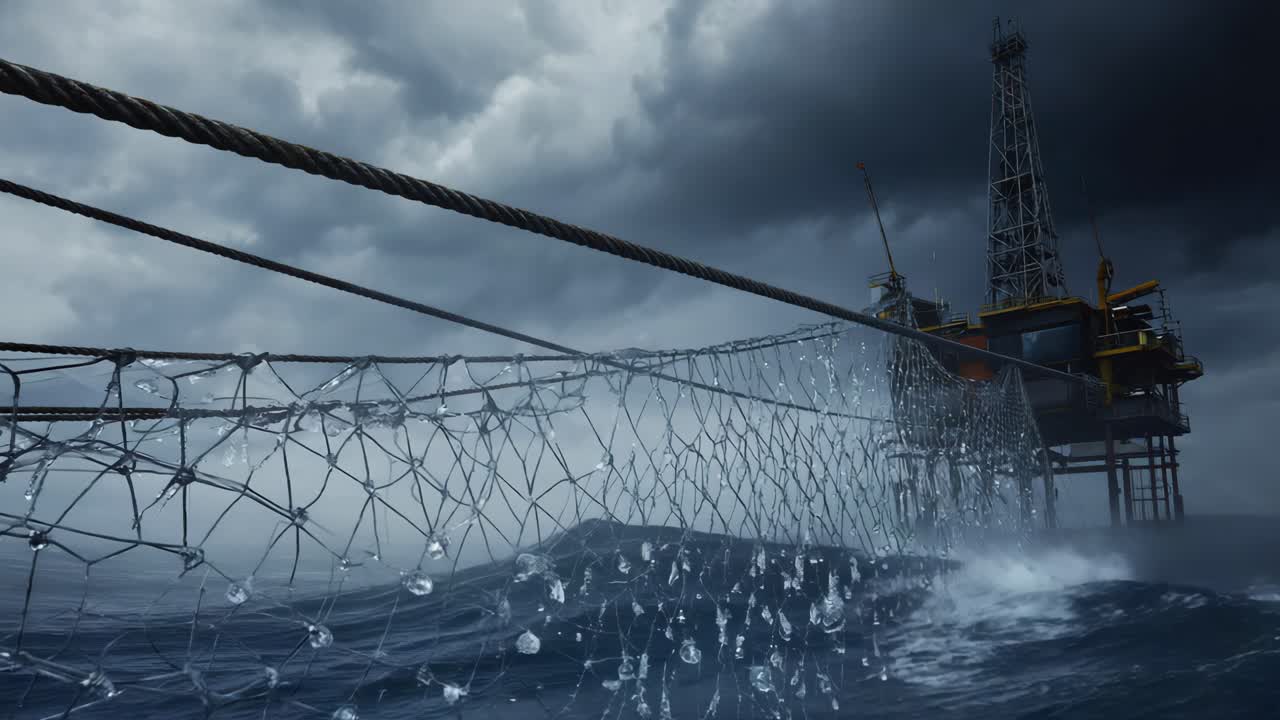 Oil Rig in Stormy Seas