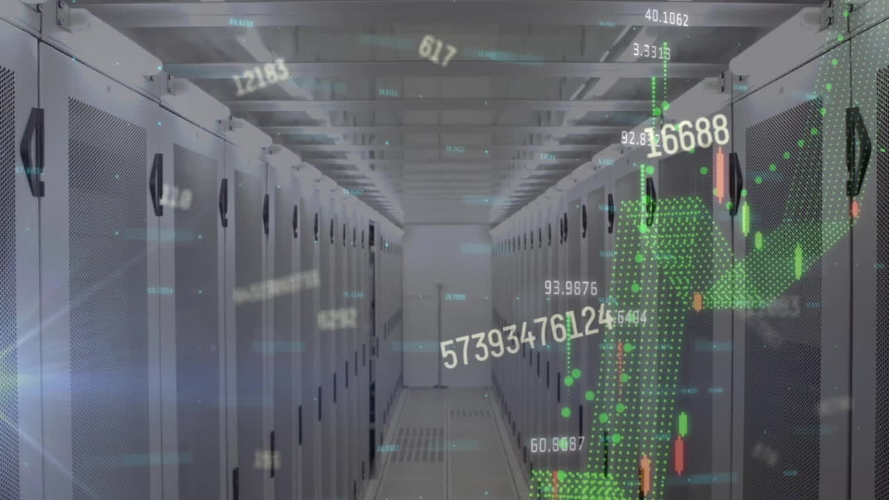 Animazione dell'elaborazione di dati finanziari su server di computer