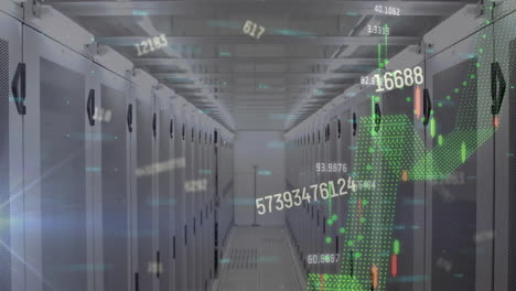 animación del procesamiento de datos financieros a través de servidores informáticos