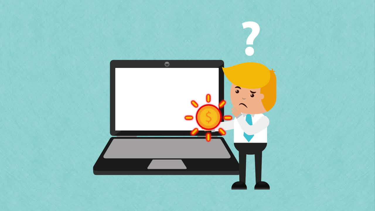 hombre de negocios cuestionando la inversión en portátiles