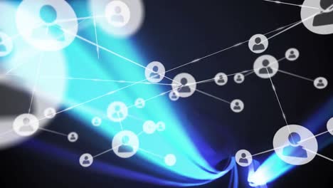 animation of network of connections with icons over light trails