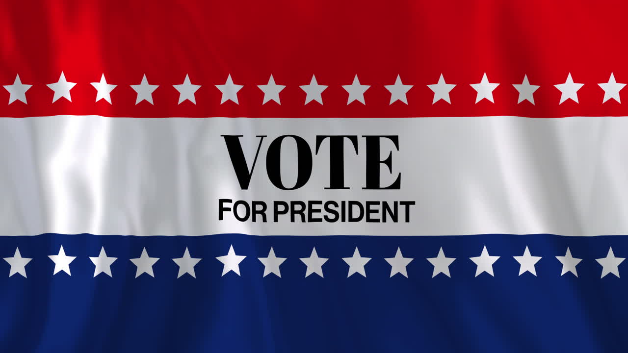 Animation of vote for president text over american flag colour stripes and white stars