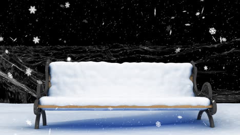 animation of snow falling over christmas bench in snow in winter scenery