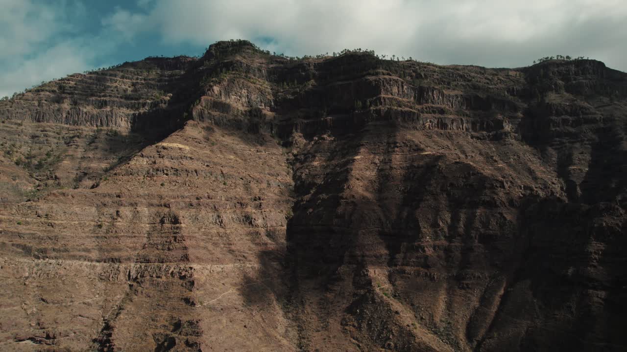 Aerial drone view of eroded canyon cliffs in Canary Islands