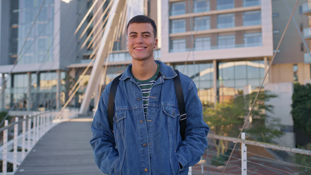 Man on a bridge in the city