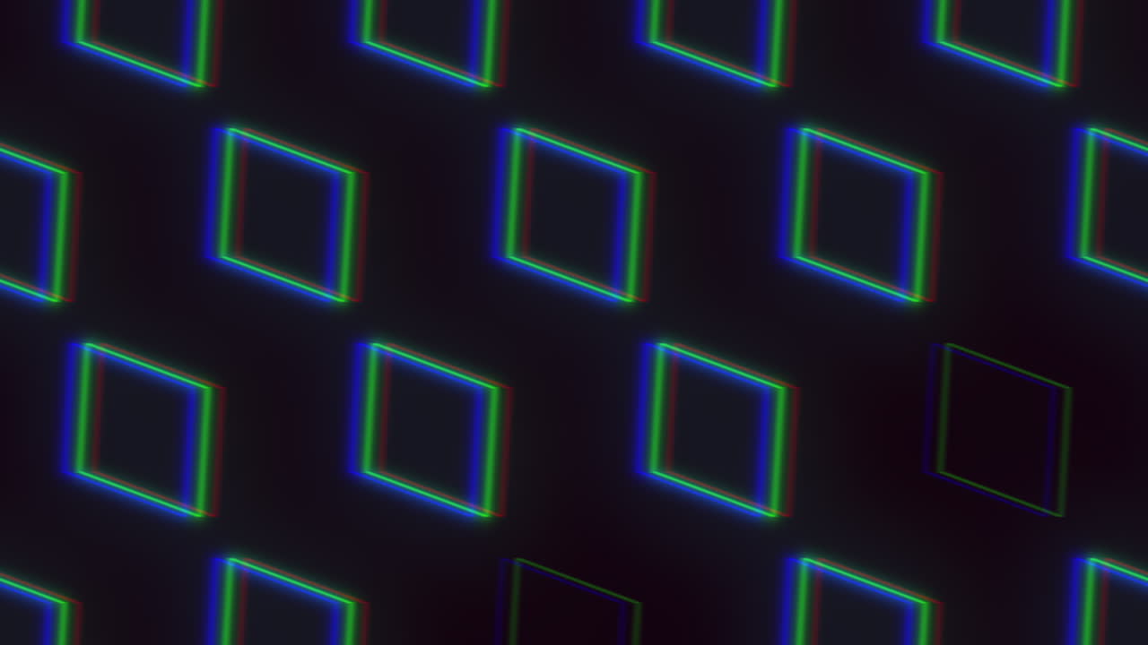 A grid of uniquely colored squares in green, blue, and purple, repeating to form a larger pattern. Each square showcases a different color, generating an intricate and visually captivating design