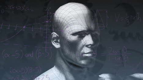 animación de un humano digital girando sobre ecuaciones matemáticas