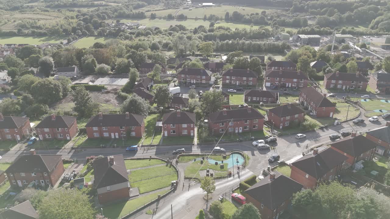 Gloomy Industrial housing in the UK, Council built red brick houses, Housing Moorside estate in the rundown Yorkshire town of Dewsbury, the country’s most infamous council estate