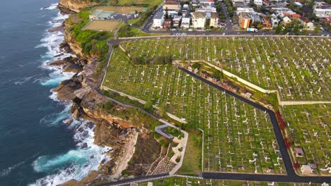 aerial view of waverly cemetery and clovelly bowling and recreation club at new south wales, australia