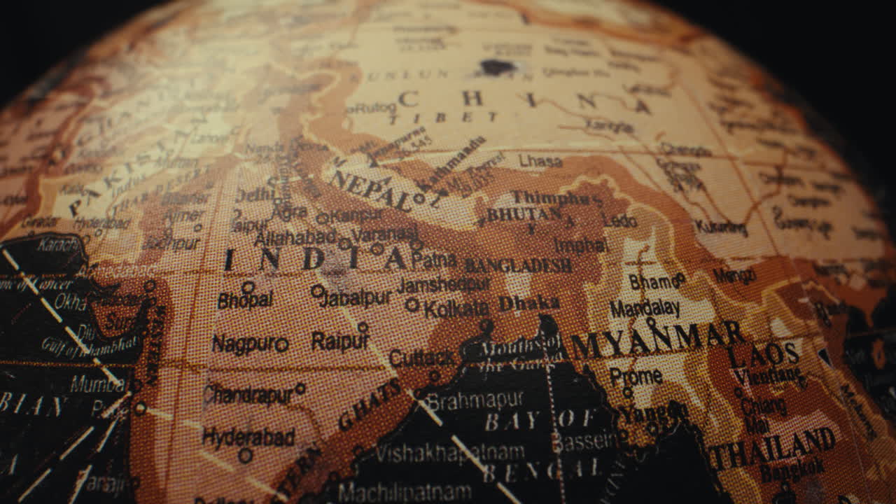 Vintage Globe Close-Up Focusing on South Asia