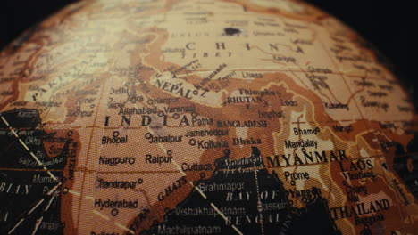 vintage globe close-up focusing on south asia