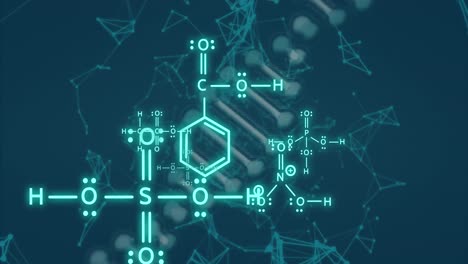 animation of dna strand and scientific data processing over black background