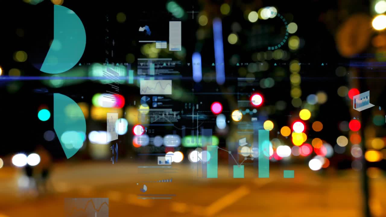 도시 풍경 위의 통계 처리의 애니메이션