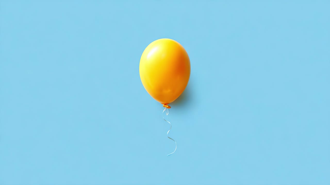 A Vibrant Yellow Balloon Gently Floating Against a Soft Blue Background, Capturing a Sense of Whimsy and Joy Amidst a Minimalistic Setting Full of Cheerful Vibes