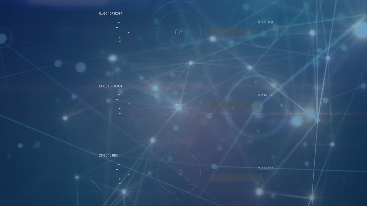 Animation of networks of connections and data processing over black background