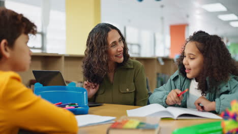 teacher helping students in classroom