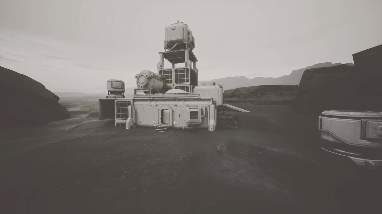 Tidlig morgen over et klippebassin, der viser rumstation og forsyninger