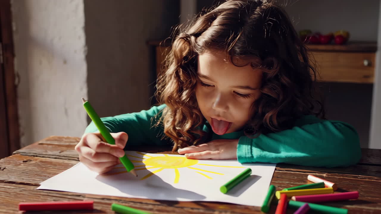 Young Girl Drawing a Sun
