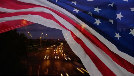 Autobahnzeitraffer-Mit-Amerikanischer-Flagge