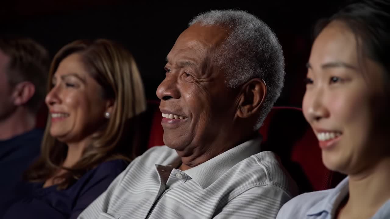 A Group of Friends Enjoying an Engaging Movie Experience Together in a Darkened Theater, Capturing Moments of Joy and Entertainment