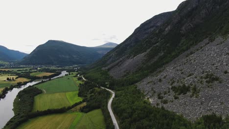 drone footage of road in norwegian fjord