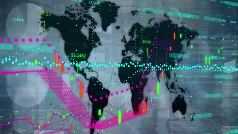 Animation-of-map,-multiple-graphs-and-changing-numbers-over-time-lapse-of-walking-people-on-street