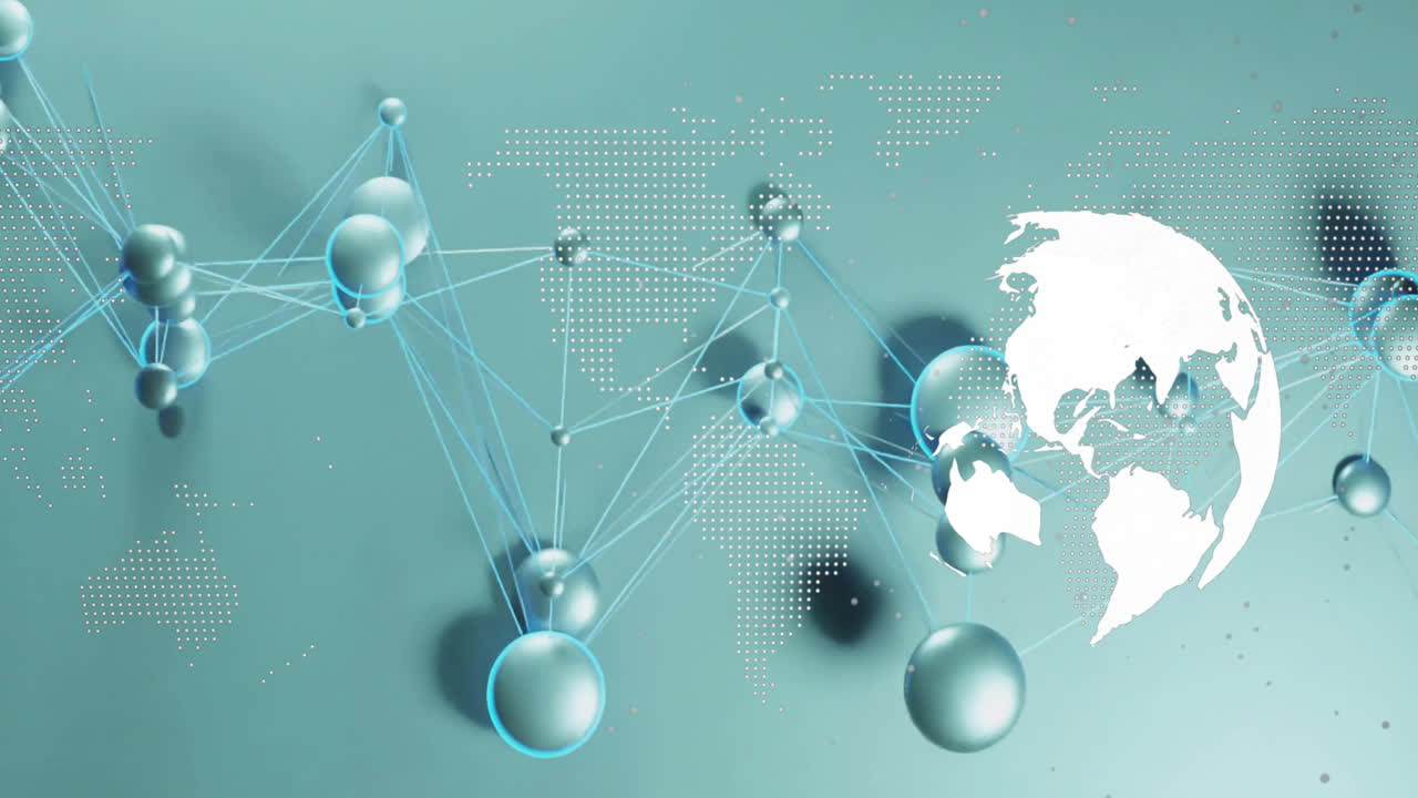 글로벌 네트워크 연결 및 데이터 포인트 세계 지도에 대한 애니메이션