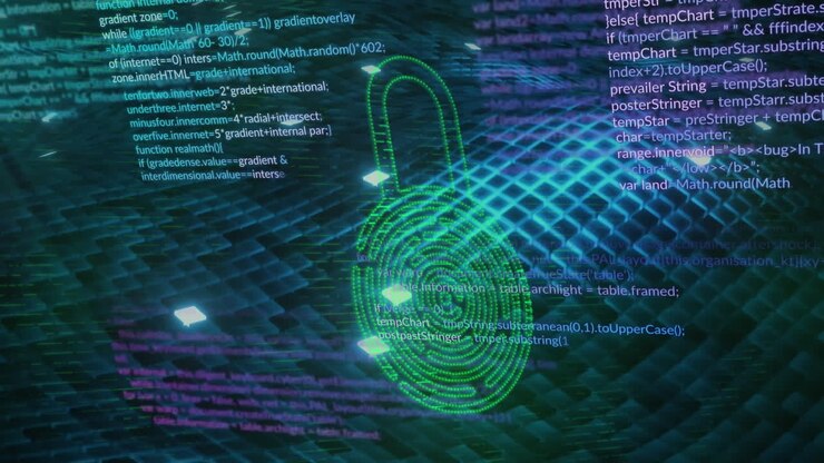 Animation of security padlock icon and light spots over digital wave against blue background