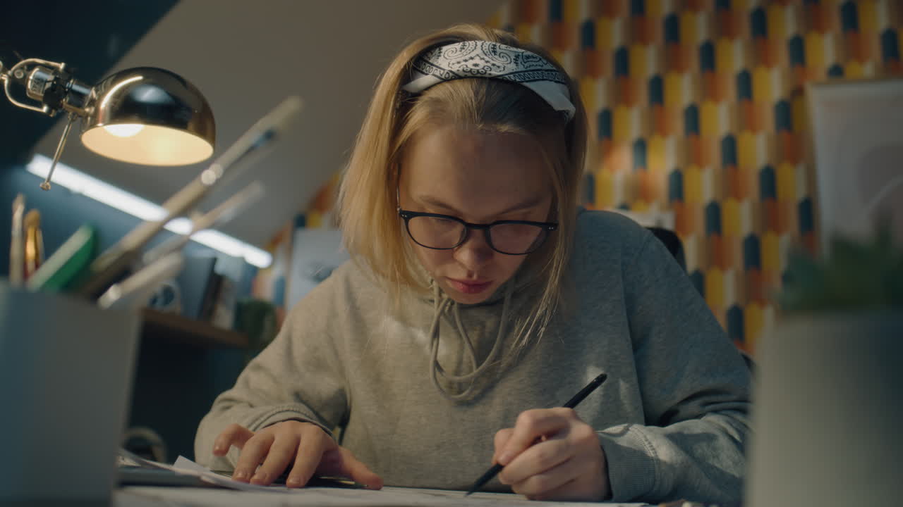 Woman drawing at her desk