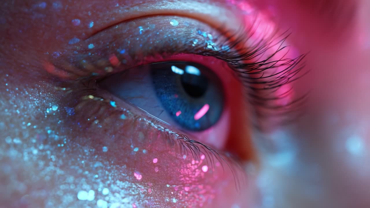 Close-up of an eye with glitter makeup