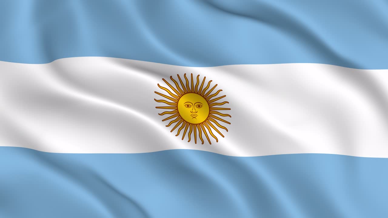 bandera argentina animación ondulada suave. la bandera ceremonial oficial de la república argentina flota en el viento. renderización 3d realista