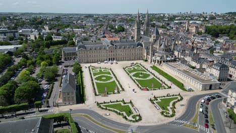 establishing aerial shot the abbey of saint-etienne caen france