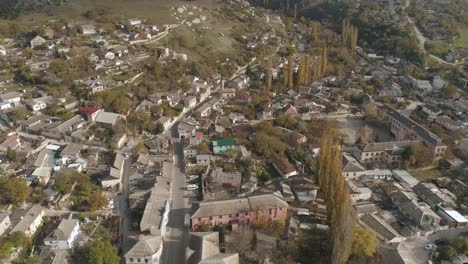 aerial view of a small town nestled in a valley