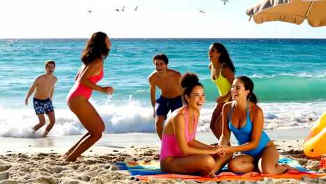 group of friends enjoying a sunny day at the beach