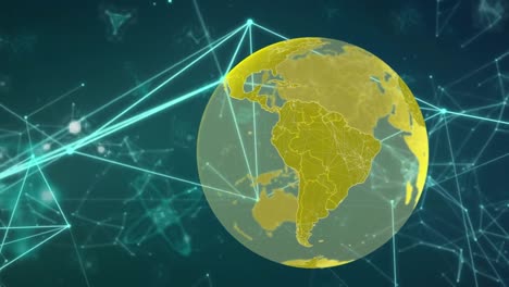 Animation-of-connected-dots,-nucleotides-and-globe-over-abstract-background